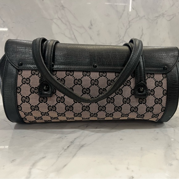 Gucci logo printed baguette shaped bag with bamboo detailing - Picture 4 of 7